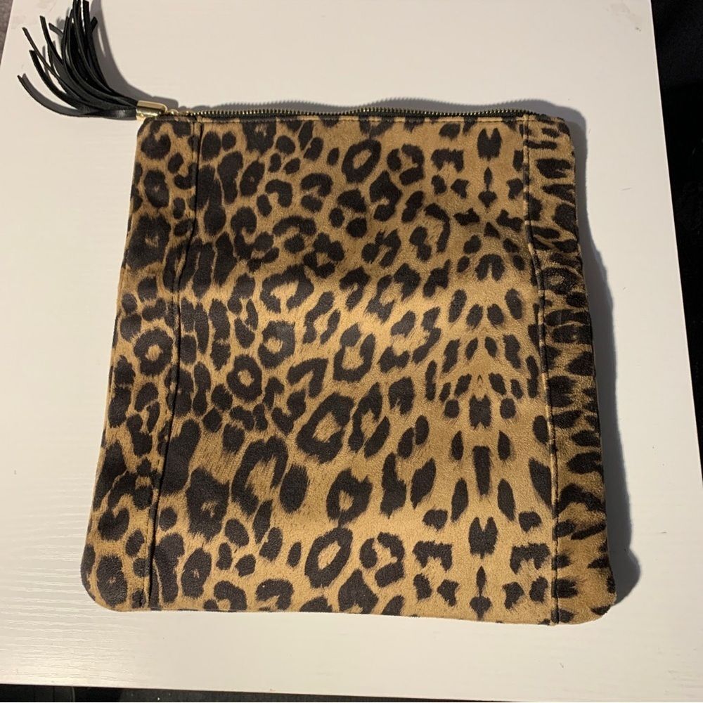 Sole Society Tassia Tasseled Leopard Foldover Clutch Purse Women’s Bag